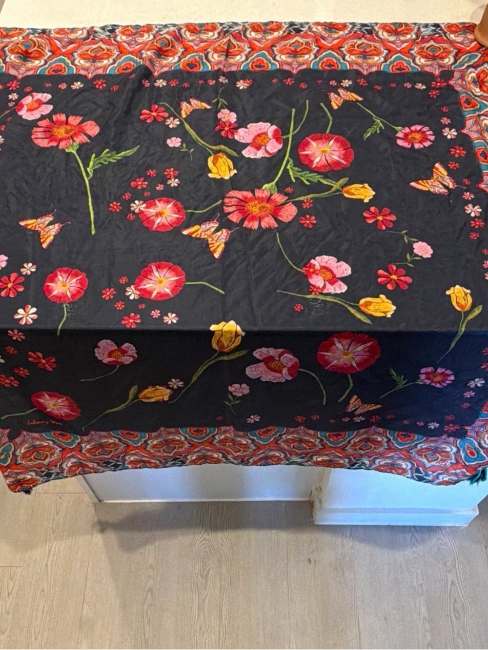 Johnny Was 100% Silk Scarf 44x44 Multicolor Floral Boho Women’s Wrap Shawl